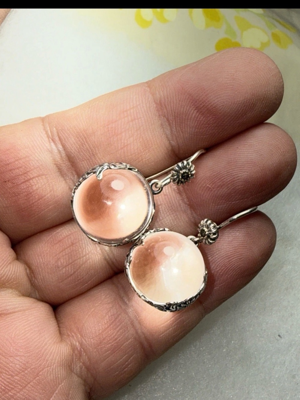 Earrings pierced pools of light rock crystal 15mm orbs hanging down 1.25” - Picture 2 of 4